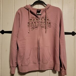 Harley-Davidson Sweatshirt Pullover Comfort Biker Pink Hoodie Full Zip Size L